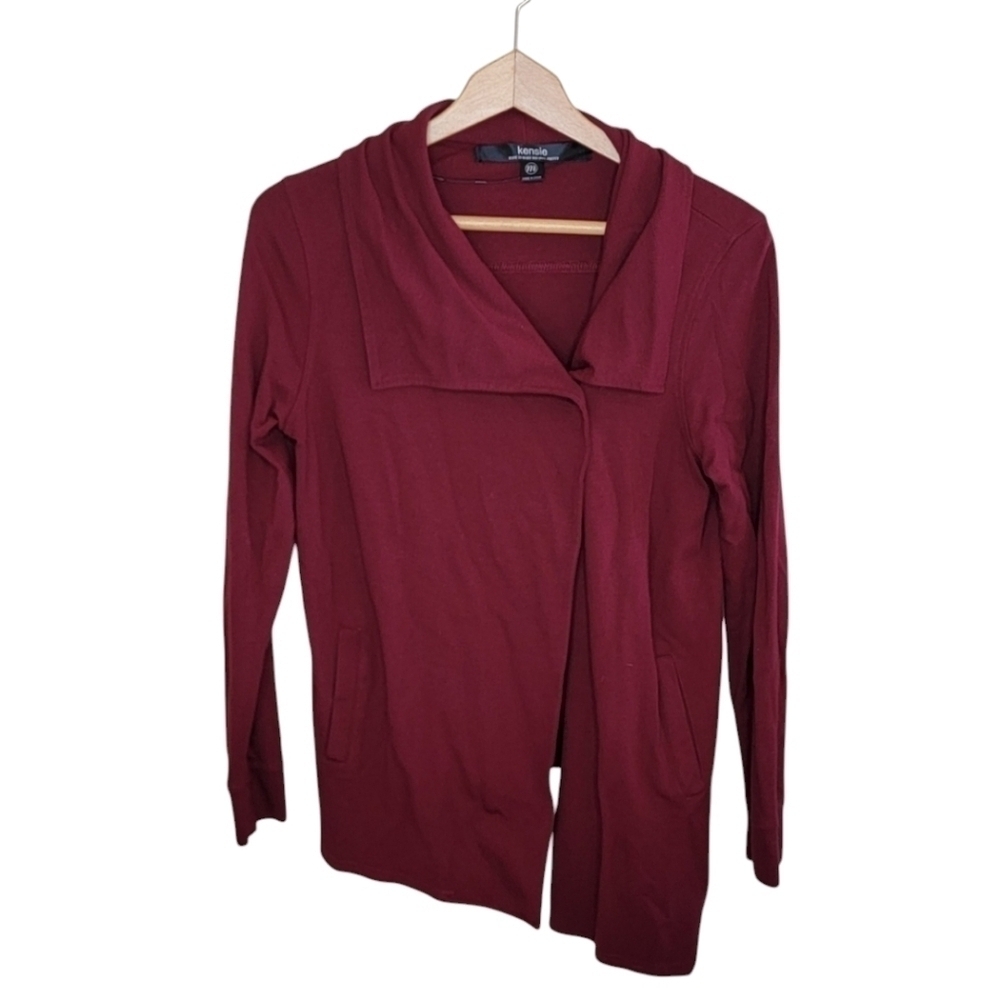 Kensie Burgundy Asymmetrical Single Snap Cardigan Size Medium